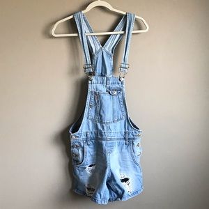 LEI Destroyed & Distressed Denim Overalls